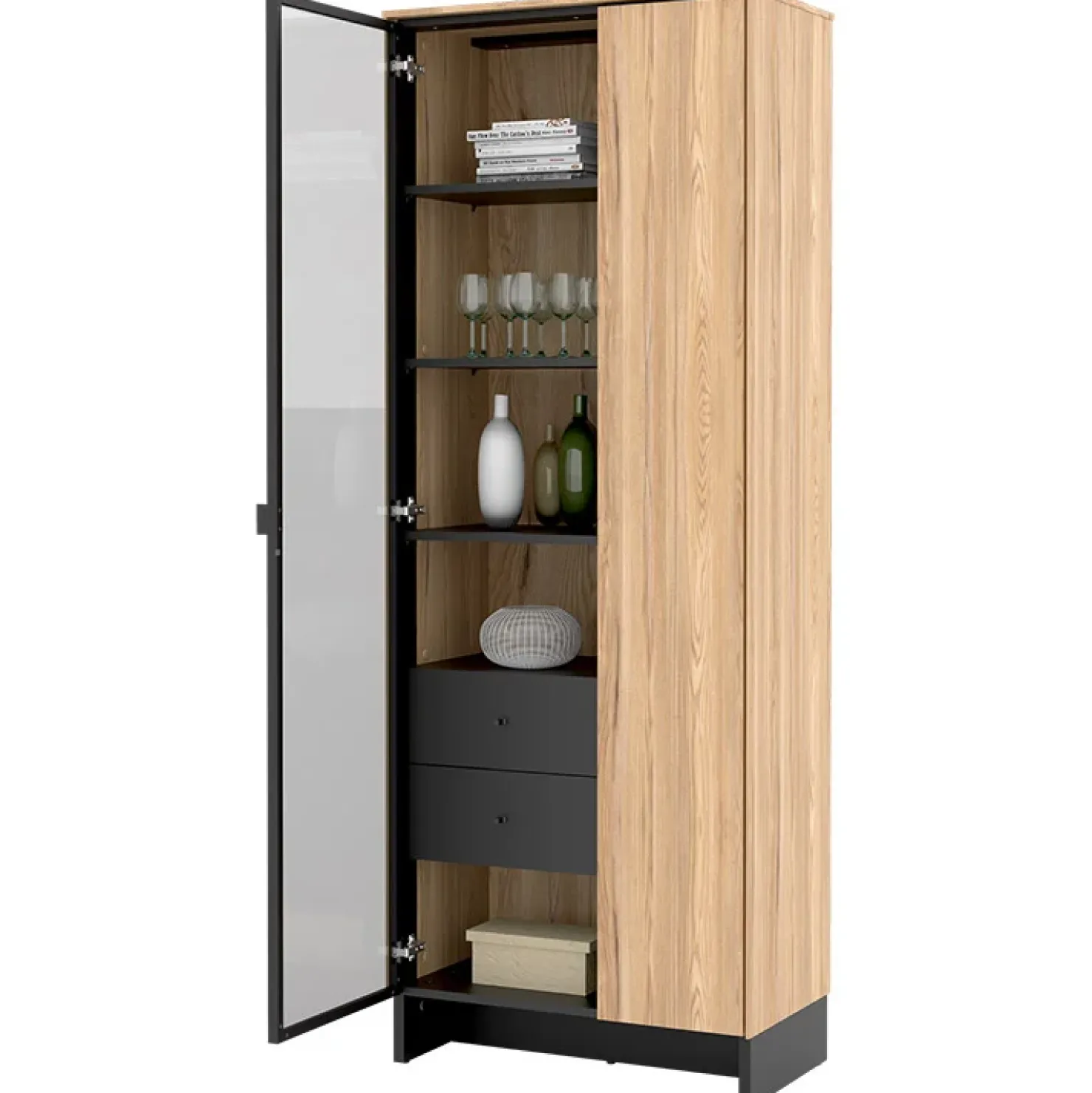 Garnero Arredamenti Vetrina alta 73x196h cm 2 ante rovere nero Alabaster New