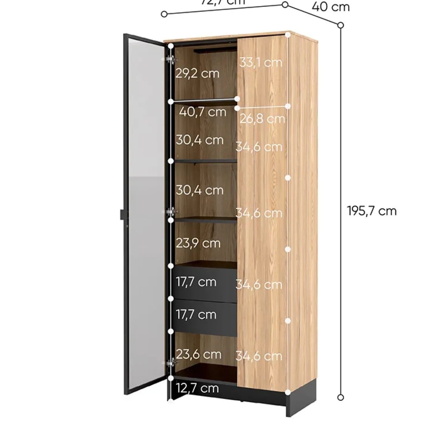 Garnero Arredamenti Vetrina alta 73x196h cm 2 ante rovere nero Alabaster New