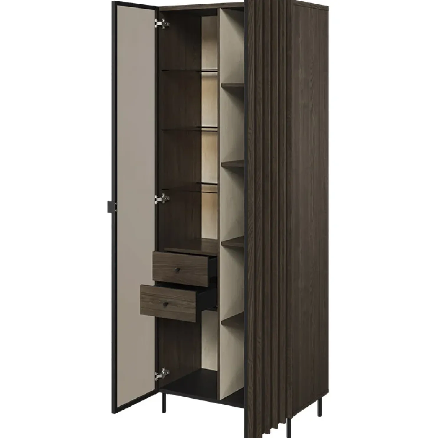 Garnero Arredamenti Vetrina alta 73x196h cm 2 ante led wengè Blackwood New