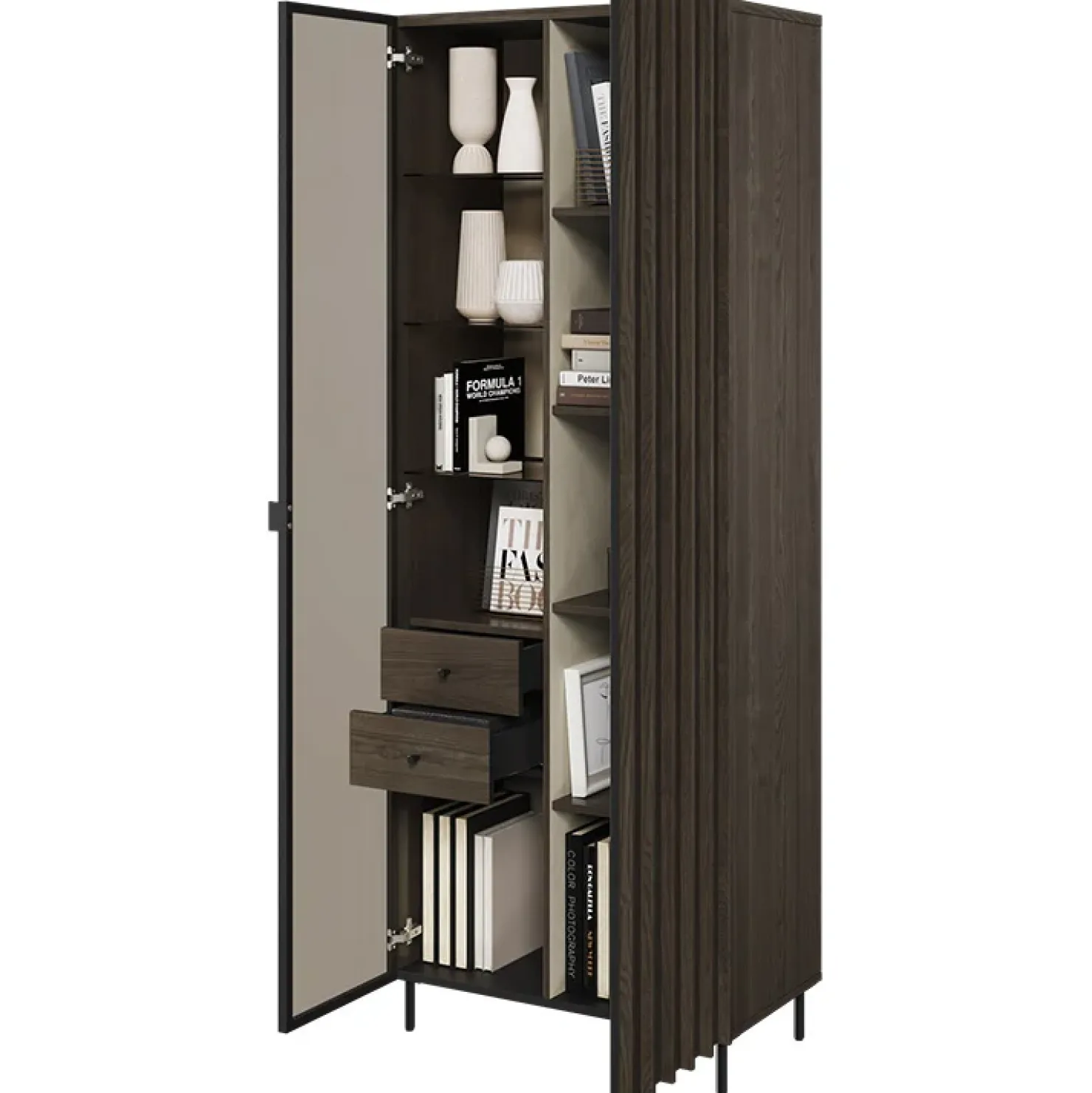 Garnero Arredamenti Vetrina alta 73x196h cm 2 ante led wengè Blackwood New