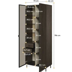 Garnero Arredamenti Vetrina alta 73x196h cm 2 ante led wengè Blackwood New