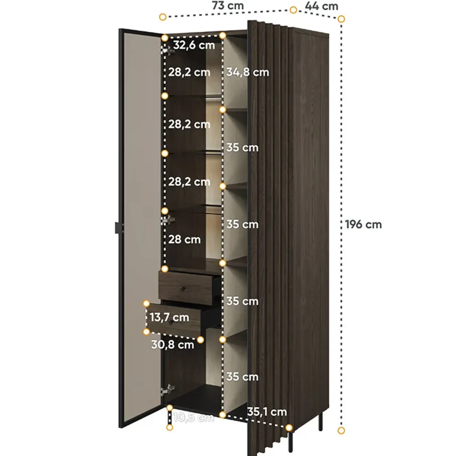 Garnero Arredamenti Vetrina alta 73x196h cm 2 ante led wengè Blackwood New