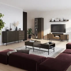 Garnero Arredamenti Vetrina alta 73x196h cm 2 ante led wengè Blackwood New