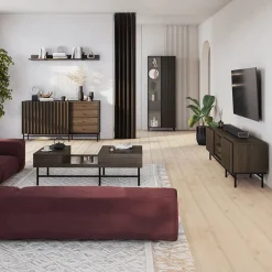 Garnero Arredamenti Vetrina alta 73x196h cm 2 ante led wengè Blackwood New