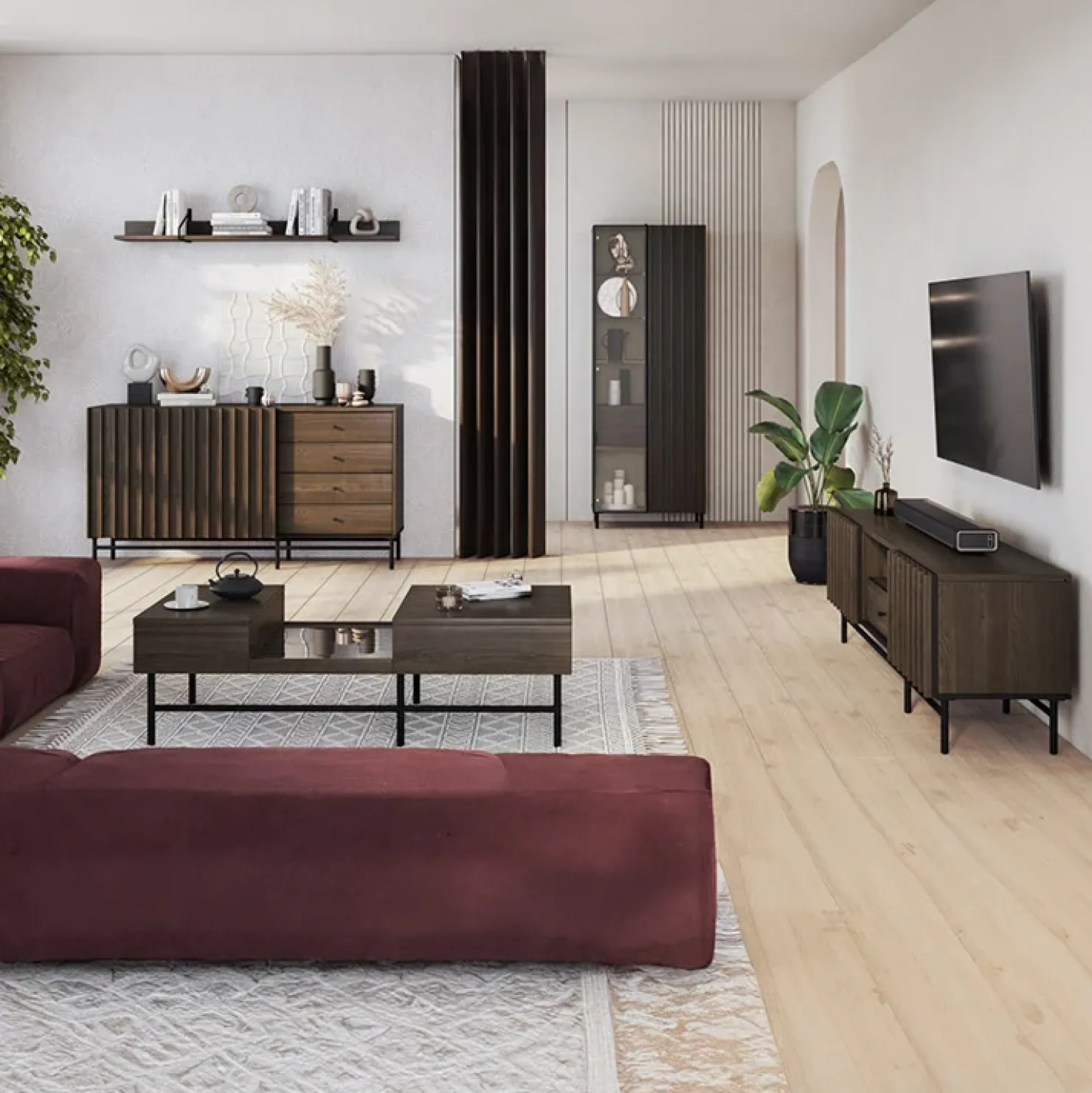 Garnero Arredamenti Vetrina alta 73x196h cm 2 ante led wengè Blackwood New