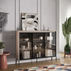 Garnero Arredamenti Vetrina bassa 150x118h cm 3 ante led nero Camelia Beige