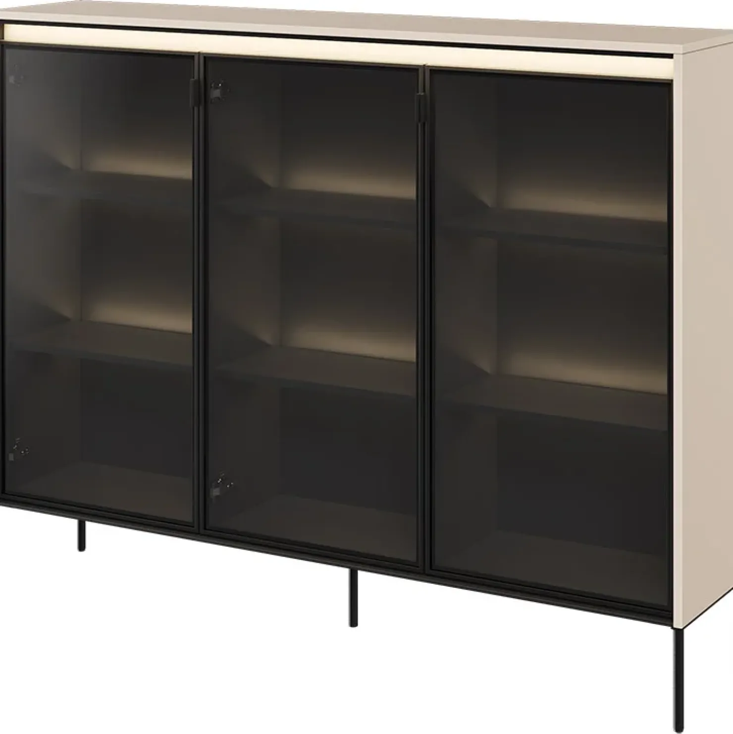 Garnero Arredamenti Vetrina bassa 150x118h cm 3 ante led nero Camelia Beige