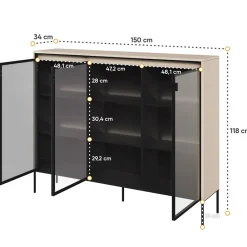 Garnero Arredamenti Vetrina bassa 150x118h cm 3 ante led nero Camelia Beige