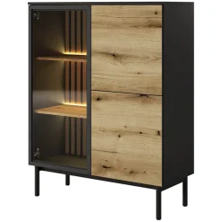 Garnero Arredamenti Vetrina bassa 100x126h cm 3 ante con led nero opaco rovere Amel Best