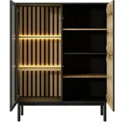 Garnero Arredamenti Vetrina bassa 100x126h cm 3 ante con led nero opaco rovere Amel Best