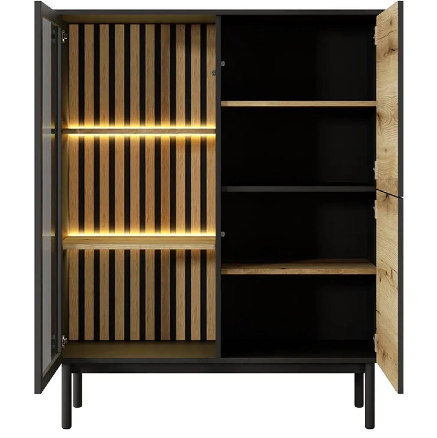 Garnero Arredamenti Vetrina bassa 100x126h cm 3 ante con led nero opaco rovere Amel Best