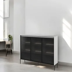 Garnero Arredamenti Vetrina bassa 150x118h cm 3 ante led nero Camelia Bianco Opaco Discount