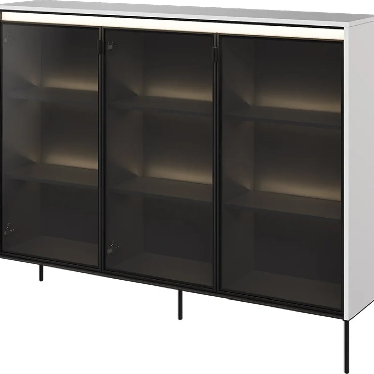 Garnero Arredamenti Vetrina bassa 150x118h cm 3 ante led nero Camelia Bianco Opaco Discount