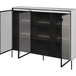 Garnero Arredamenti Vetrina bassa 150x118h cm 3 ante led nero Camelia Bianco Opaco Discount