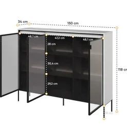 Garnero Arredamenti Vetrina bassa 150x118h cm 3 ante led nero Camelia Bianco Opaco Discount