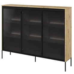 Garnero Arredamenti Vetrina bassa 150x118h cm 3 ante led nero Camelia Rovere Rustico New