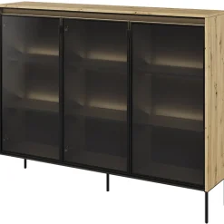 Garnero Arredamenti Vetrina bassa 150x118h cm 3 ante led nero Camelia Rovere Rustico New