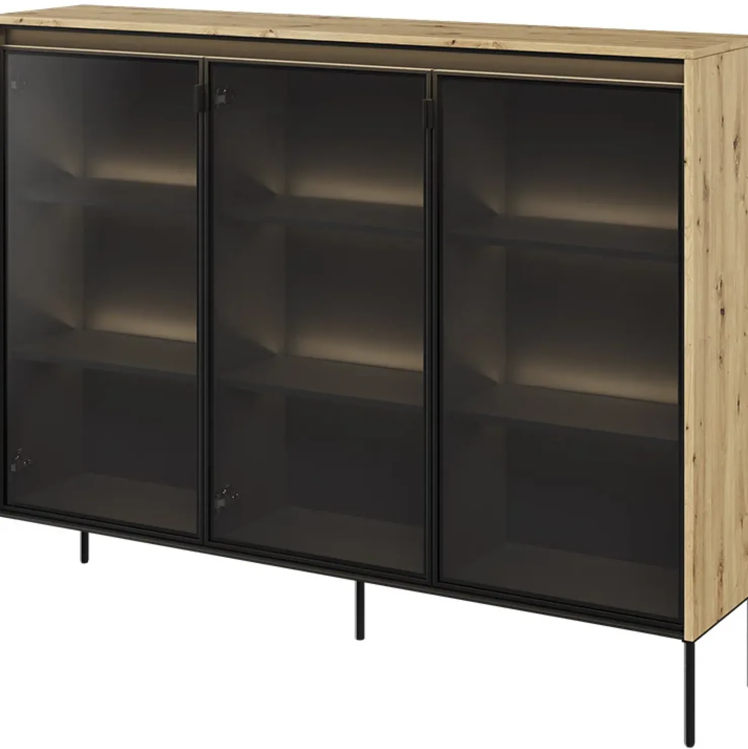 Garnero Arredamenti Vetrina bassa 150x118h cm 3 ante led nero Camelia Rovere Rustico New