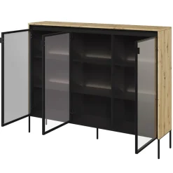 Garnero Arredamenti Vetrina bassa 150x118h cm 3 ante led nero Camelia Rovere Rustico New