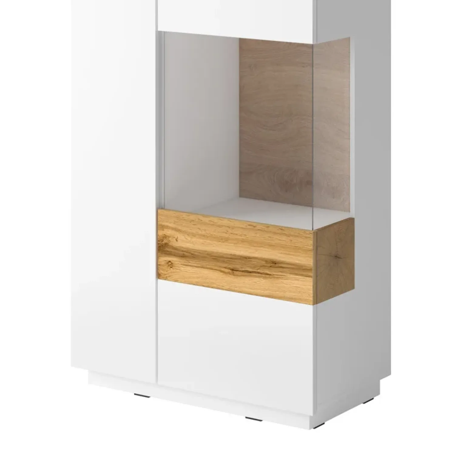 Garnero Arredamenti Vetrina bassa 80x139h cm 2 ante destra bianco lucido rovere Bahama Outlet