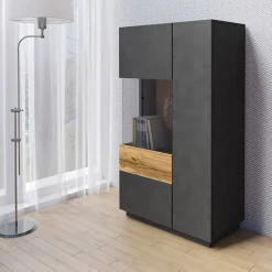 Garnero Arredamenti Vetrina bassa 80x139h cm 2 ante sinistra antracite rovere Bahama Antracite - Rovere Rustico Best