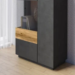 Garnero Arredamenti Vetrina bassa 80x139h cm 2 ante sinistra antracite rovere Bahama Antracite - Rovere Rustico Best