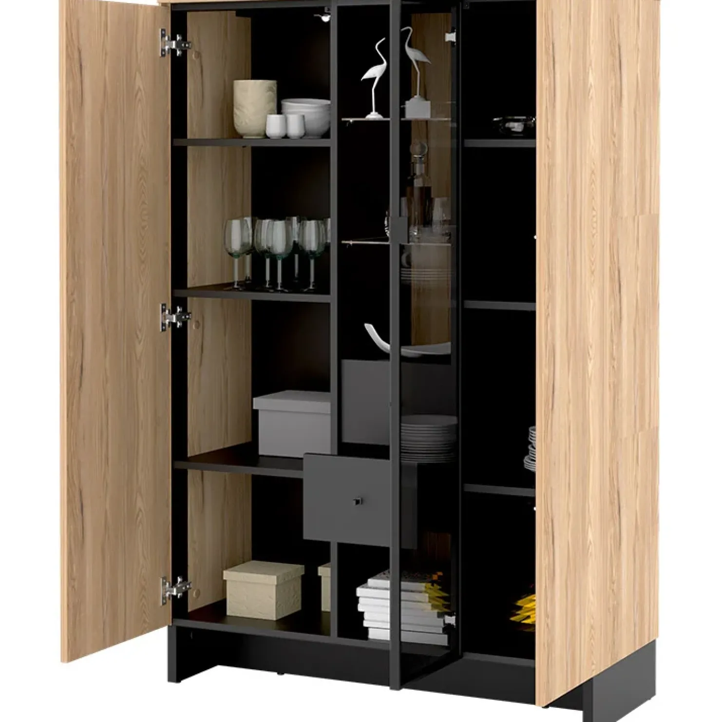 Garnero Arredamenti Vetrina bassa 102x152h cm 2 ante 2 cassetti interni rovere nero Alabaster