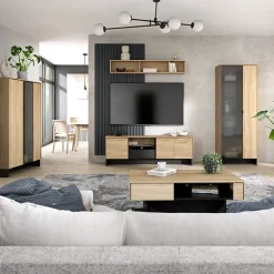 Garnero Arredamenti Vetrina bassa 102x152h cm 2 ante 2 cassetti interni rovere nero Alabaster