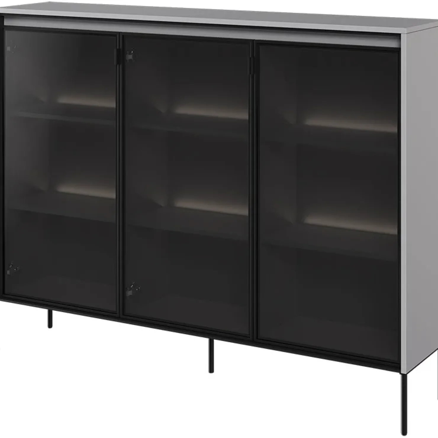 Garnero Arredamenti Vetrina bassa 150x118h cm 3 ante led nero Camelia Grigio Outlet