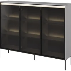 Garnero Arredamenti Vetrina bassa 150x118h cm 3 ante led nero Camelia Grigio Outlet