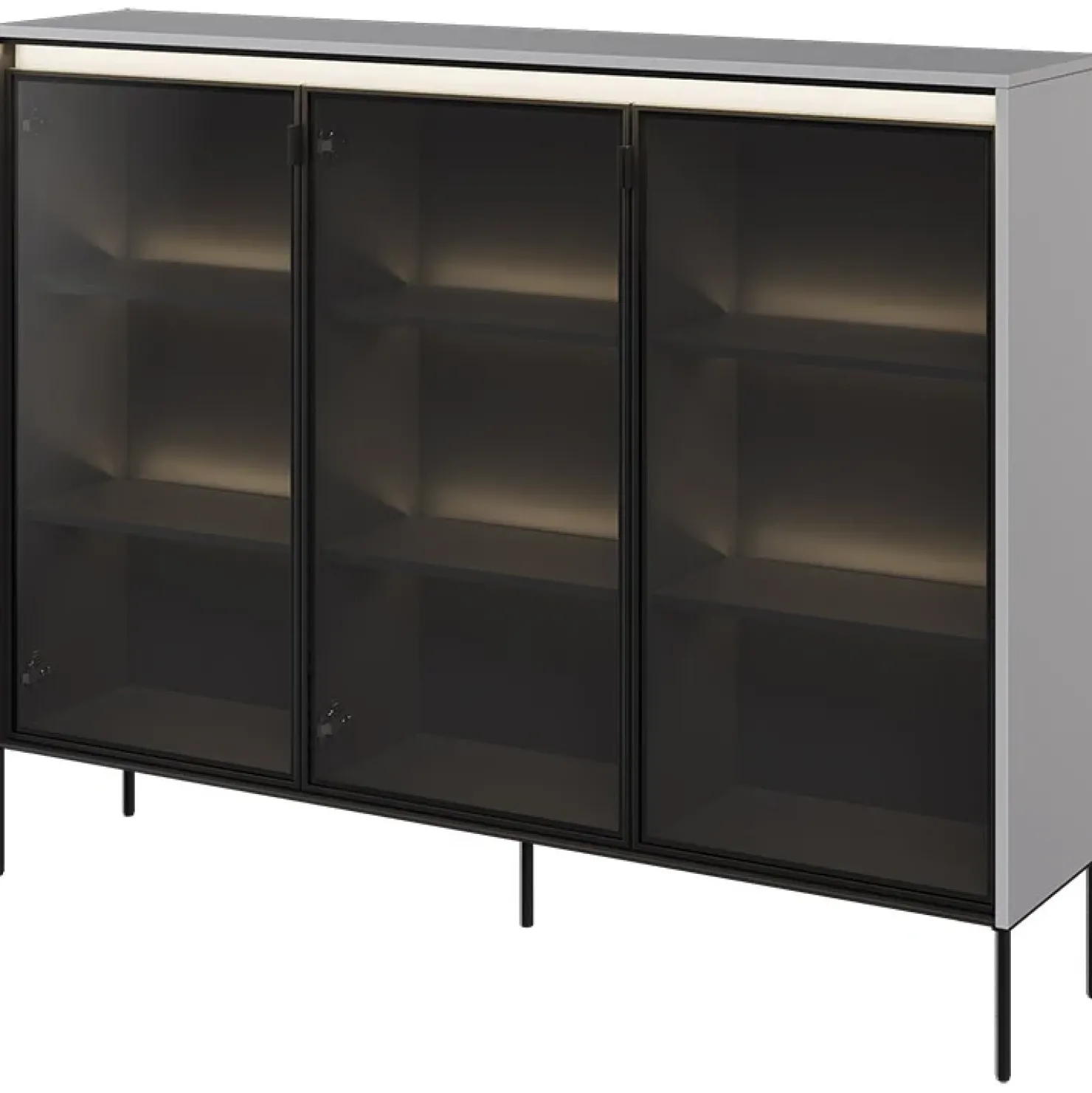 Garnero Arredamenti Vetrina bassa 150x118h cm 3 ante led nero Camelia Grigio Outlet