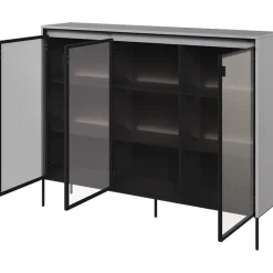 Garnero Arredamenti Vetrina bassa 150x118h cm 3 ante led nero Camelia Grigio Outlet