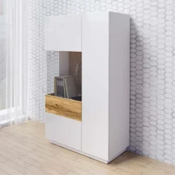 Garnero Arredamenti Vetrina bassa 80x139h cm 2 ante sinistra bianco lucido rovere Bahama Bianco Lucido - Rovere Rustico New