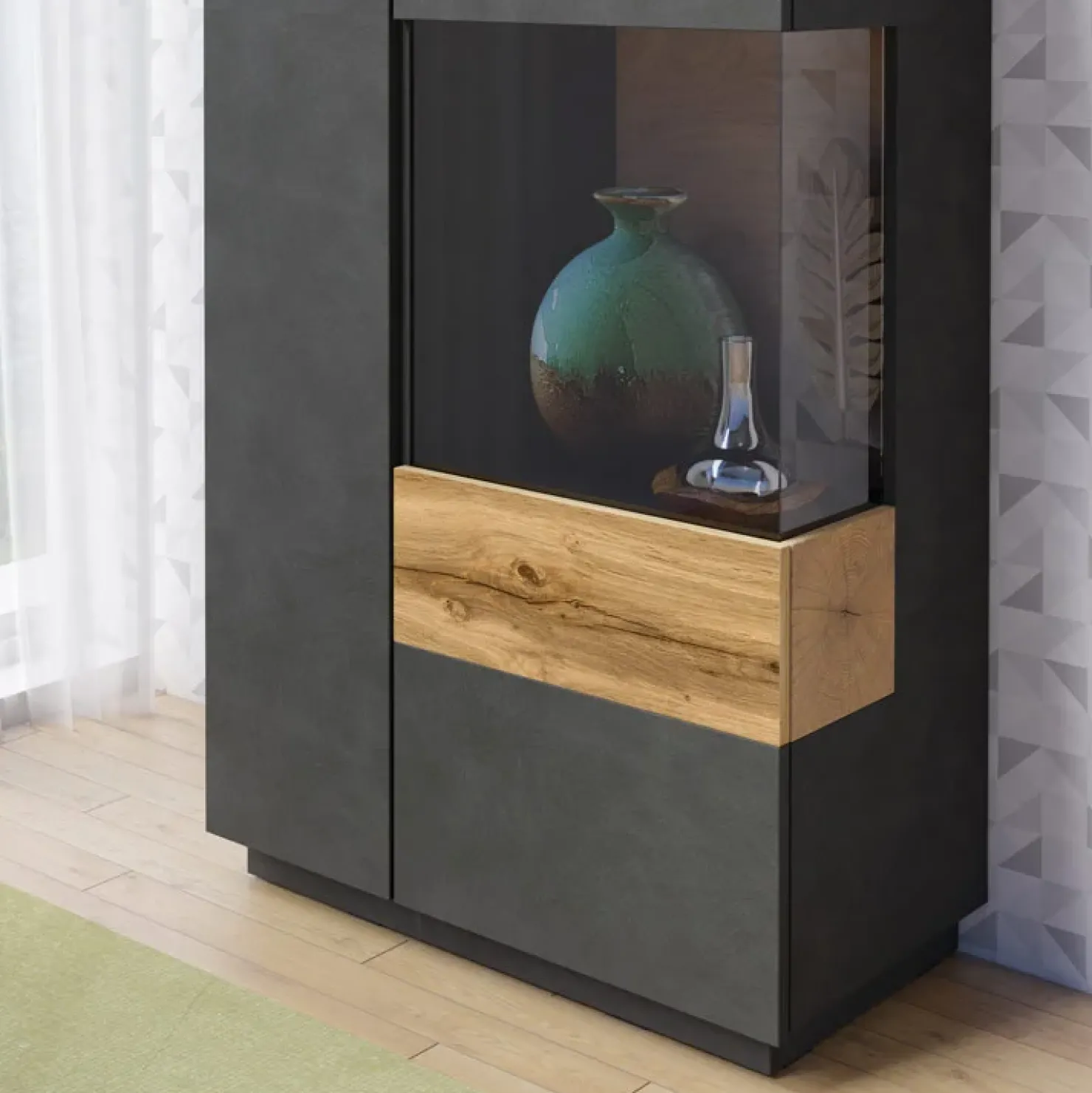 Garnero Arredamenti Vetrina bassa 80x139h cm 2 ante destra antracite rovere Bahama