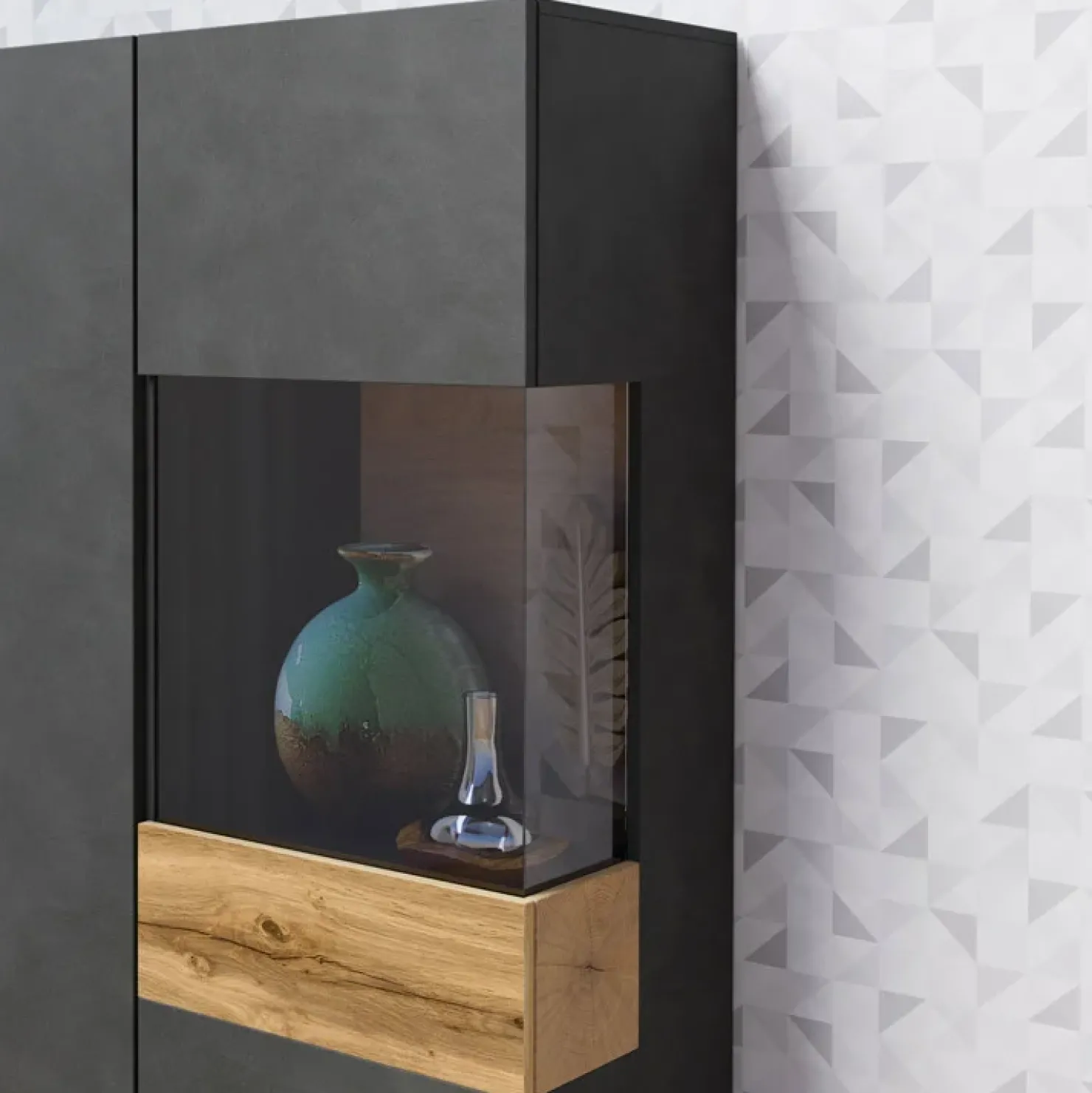 Garnero Arredamenti Vetrina bassa 80x139h cm 2 ante destra antracite rovere Bahama