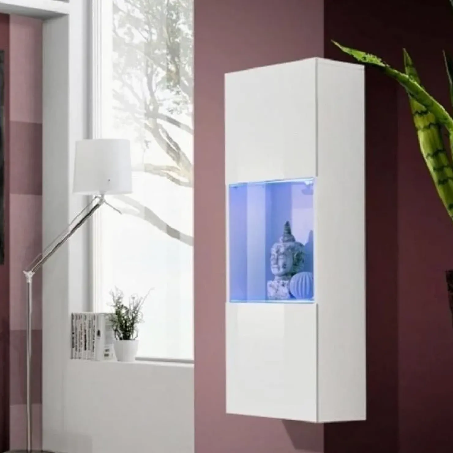 Garnero Arredamenti Vetrina sospesa 40x126h cm bianco opaco e lucido Charme Gihome® Bianco Lucido Clearance