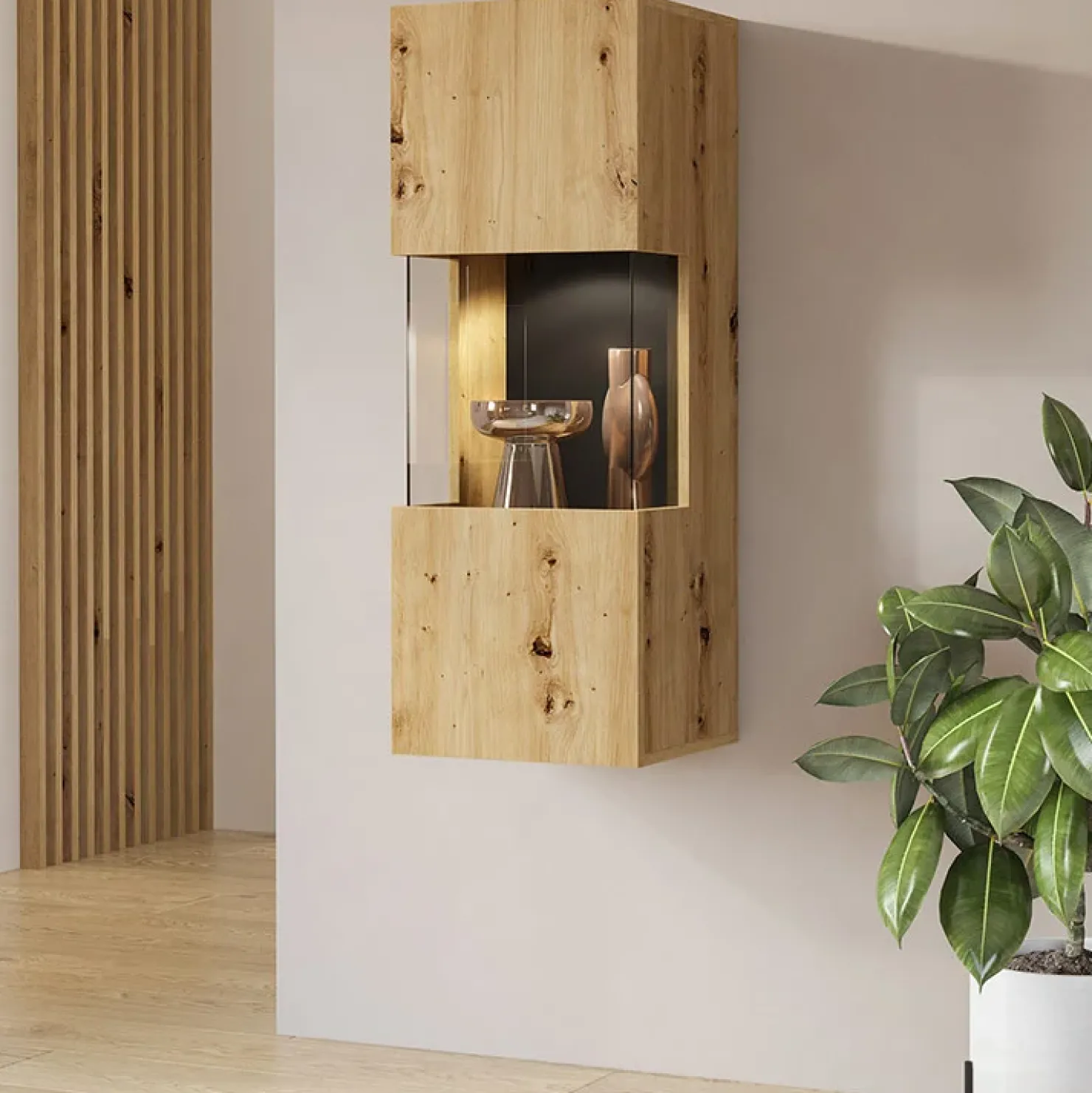 Garnero Arredamenti Vetrina sospesa 36x95h cm da parete nero Fusion Rovere Hot