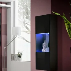 Garnero Arredamenti Vetrina sospesa 40x126h cm nero opaco e lucido Charme Gihome® Nero Lucido Online