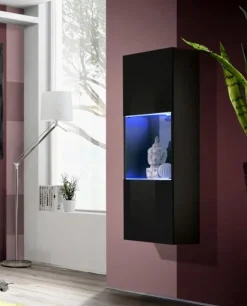 Garnero Arredamenti Vetrina sospesa 40x126h cm nero opaco e lucido Charme Gihome® Nero Lucido Online