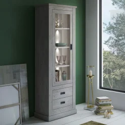 Garnero Arredamenti Vetrina 73x204h cm 1 anta 2 cassetti soggiorno nero Islen Rovere Grigio Outlet