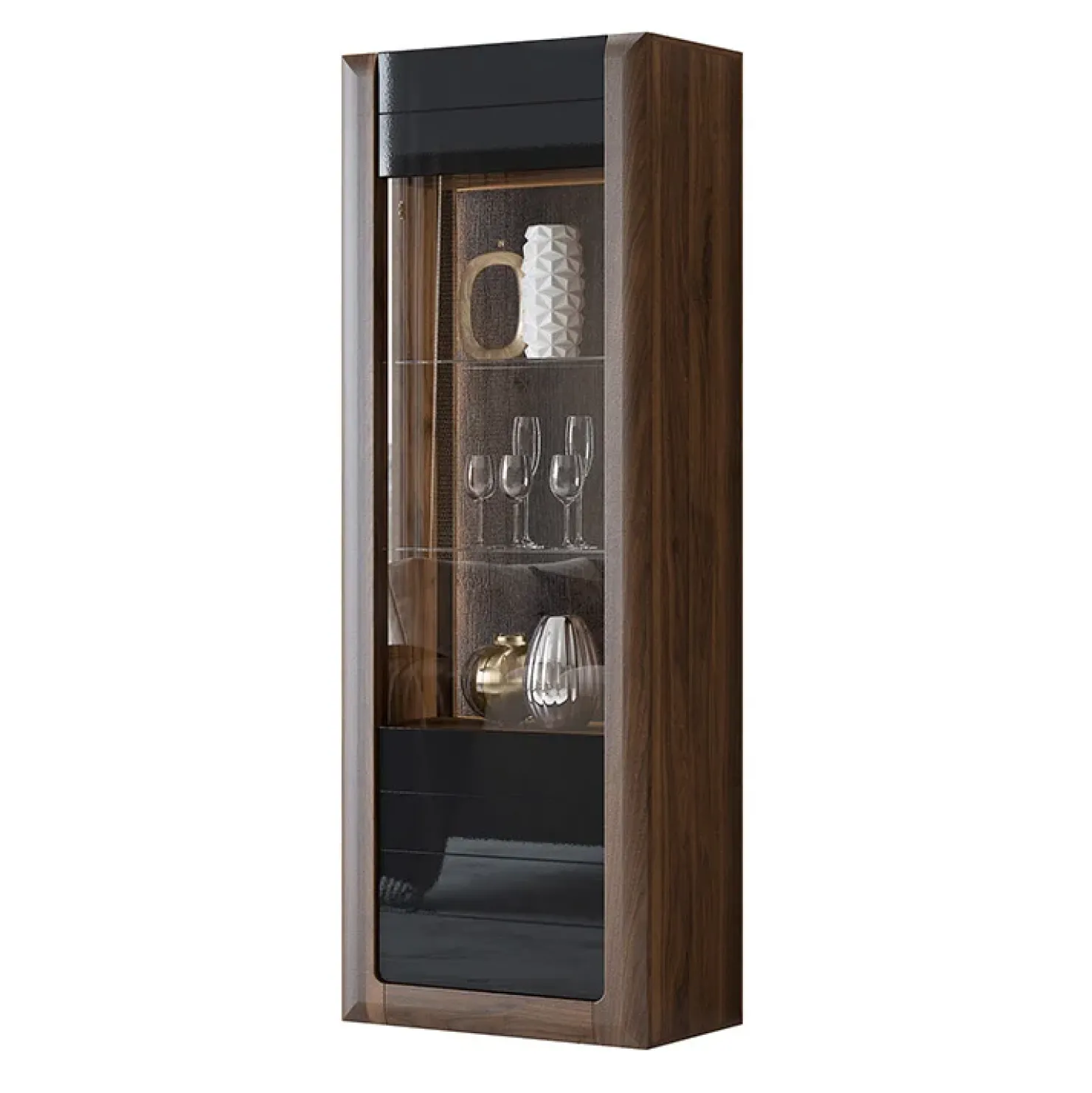 Garnero Arredamenti Vetrina 73x200h cm 1 anta 5 ripiani noce nero lucido Jumbo Nero Lucido - Noce Online