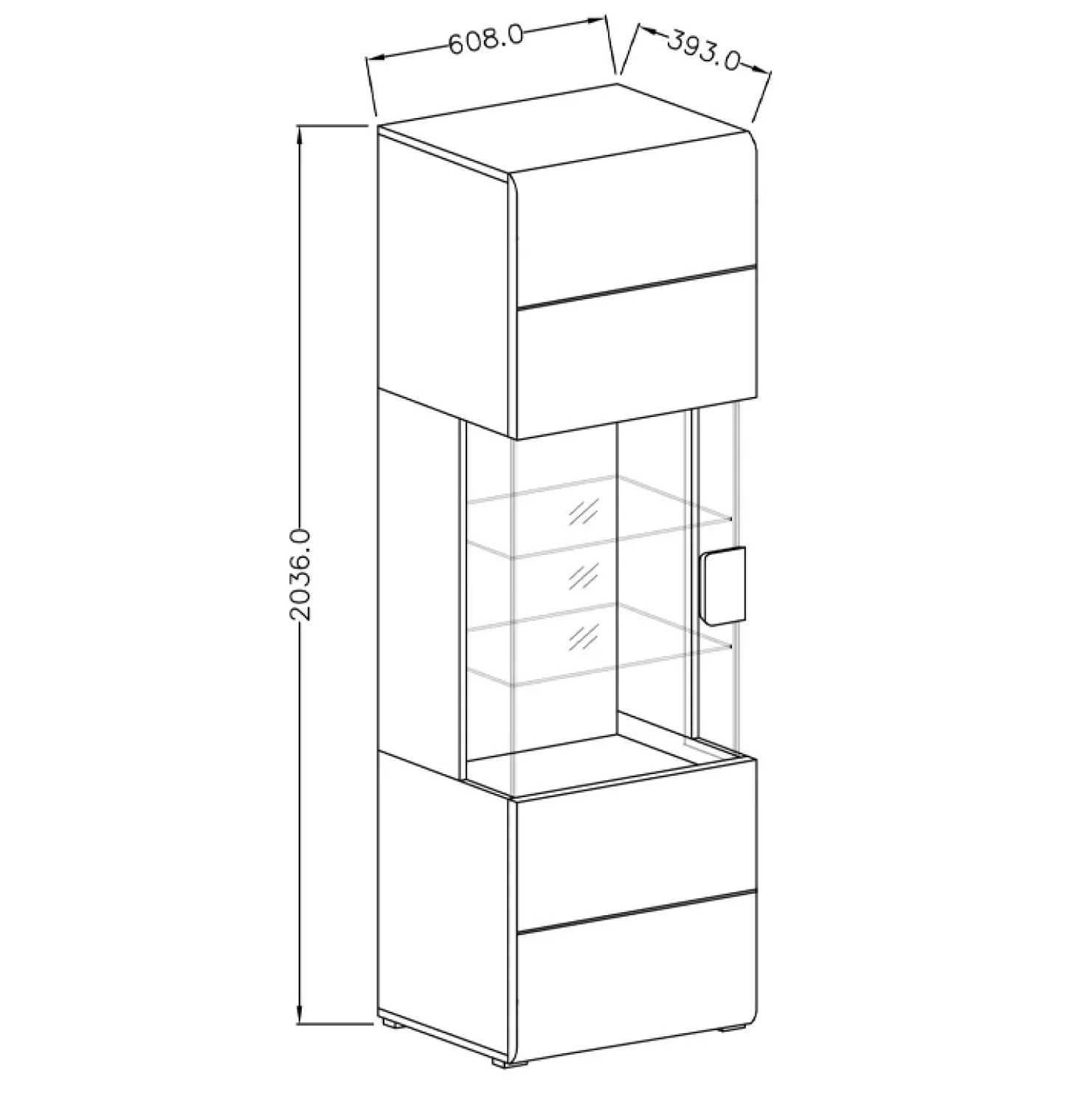 Garnero Arredamenti Vetrina 60x204h cm 1 anta moderna bianco lucido rovere Tahiti Best