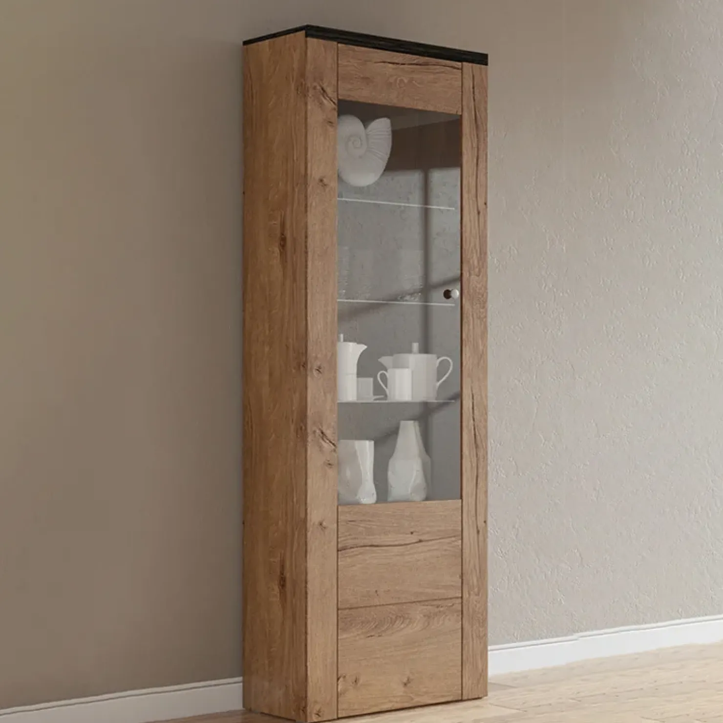 Garnero Arredamenti Vetrina 65x206h cm 1 anta moderna quercia rovere grigio Paloma 2 Rovere - Antracite Outlet