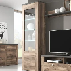 Garnero Arredamenti Vetrina 65x206h cm 1 anta moderna noce rovere grigio Paloma 2 Noce - Grigio Discount