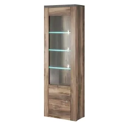 Garnero Arredamenti Vetrina 65x206h cm 1 anta moderna noce rovere grigio Paloma 2 Noce - Grigio Discount