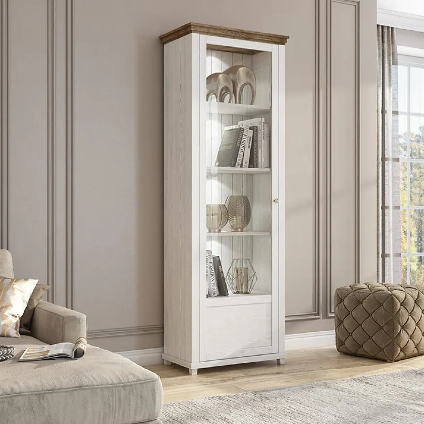 Garnero Arredamenti Vetrina 71x200h cm 1 anta sinistra rovere Texel Bianco Frassinato Sale