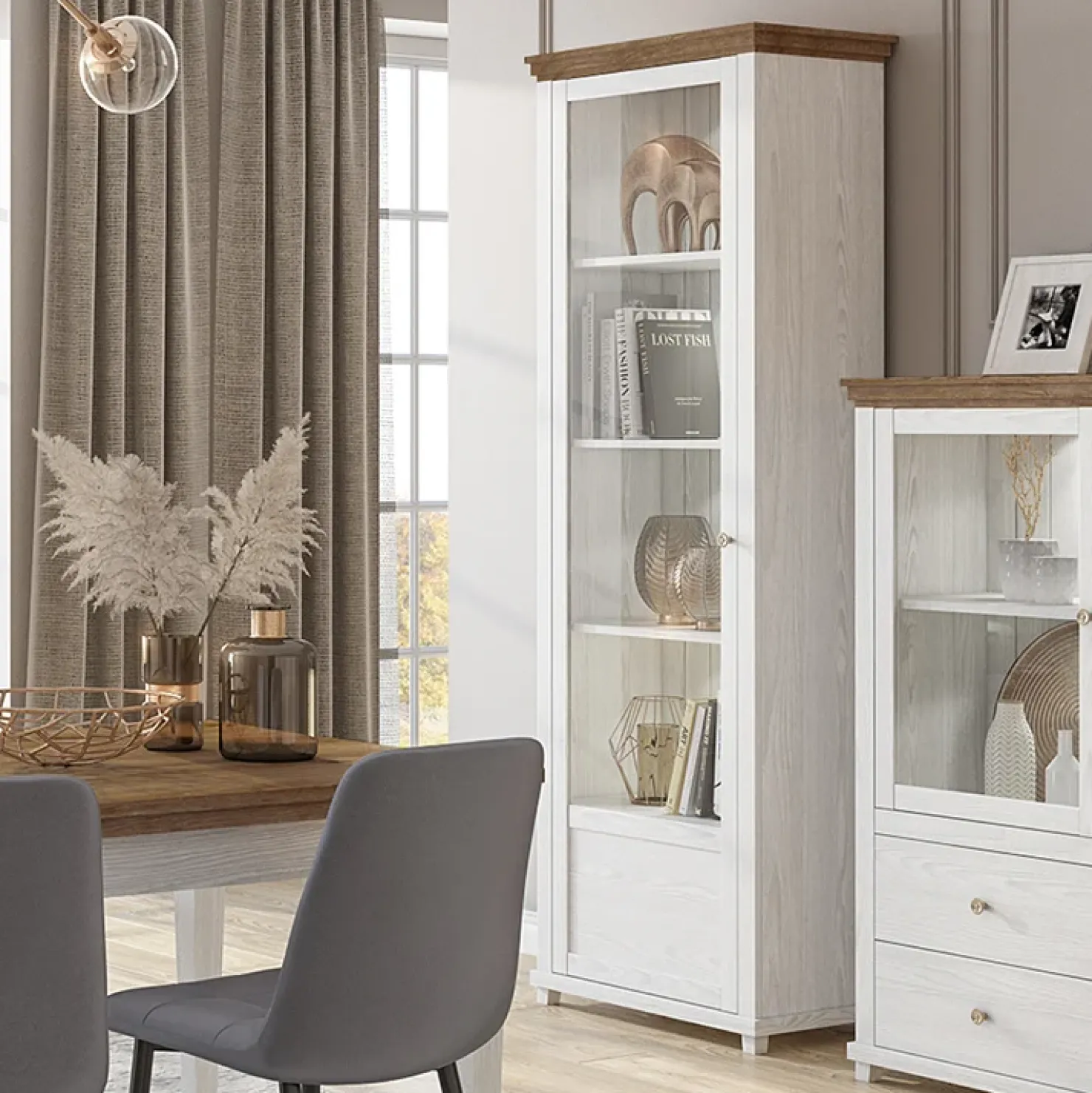 Garnero Arredamenti Vetrina 71x200h cm 1 anta sinistra rovere Texel Bianco Frassinato Sale