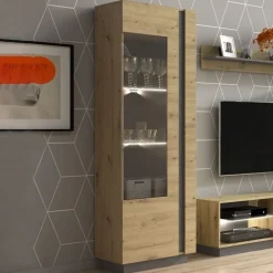 Garnero Arredamenti Vetrina 60x194h cm 1 anta soggiorno rovere antracite Noa Gihome® Rovere - Antracite Clearance