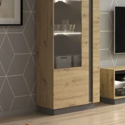 Garnero Arredamenti Vetrina 60x194h cm 1 anta soggiorno rovere antracite Noa Gihome® Rovere - Antracite Clearance