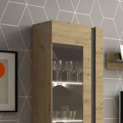 Garnero Arredamenti Vetrina 60x194h cm 1 anta soggiorno rovere antracite Noa Gihome® Rovere - Antracite Clearance